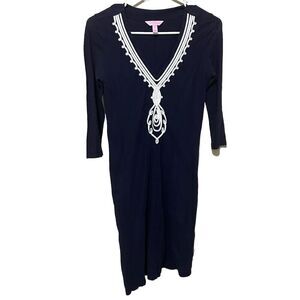 Lilly Pulitzer Womens Tidewater Tunic Dress Size XS Navy Blue Shift White Trim